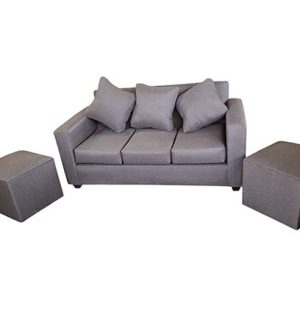 Sillón 3 cuerpos con 2 pufs gris