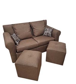 Juego de sillón de 2 cuerpos con 2 puff Café